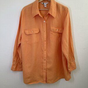 Carole Little Sz 2X Orange 100% Linen Button Blouse Tunic Top Coastal Lagenlook